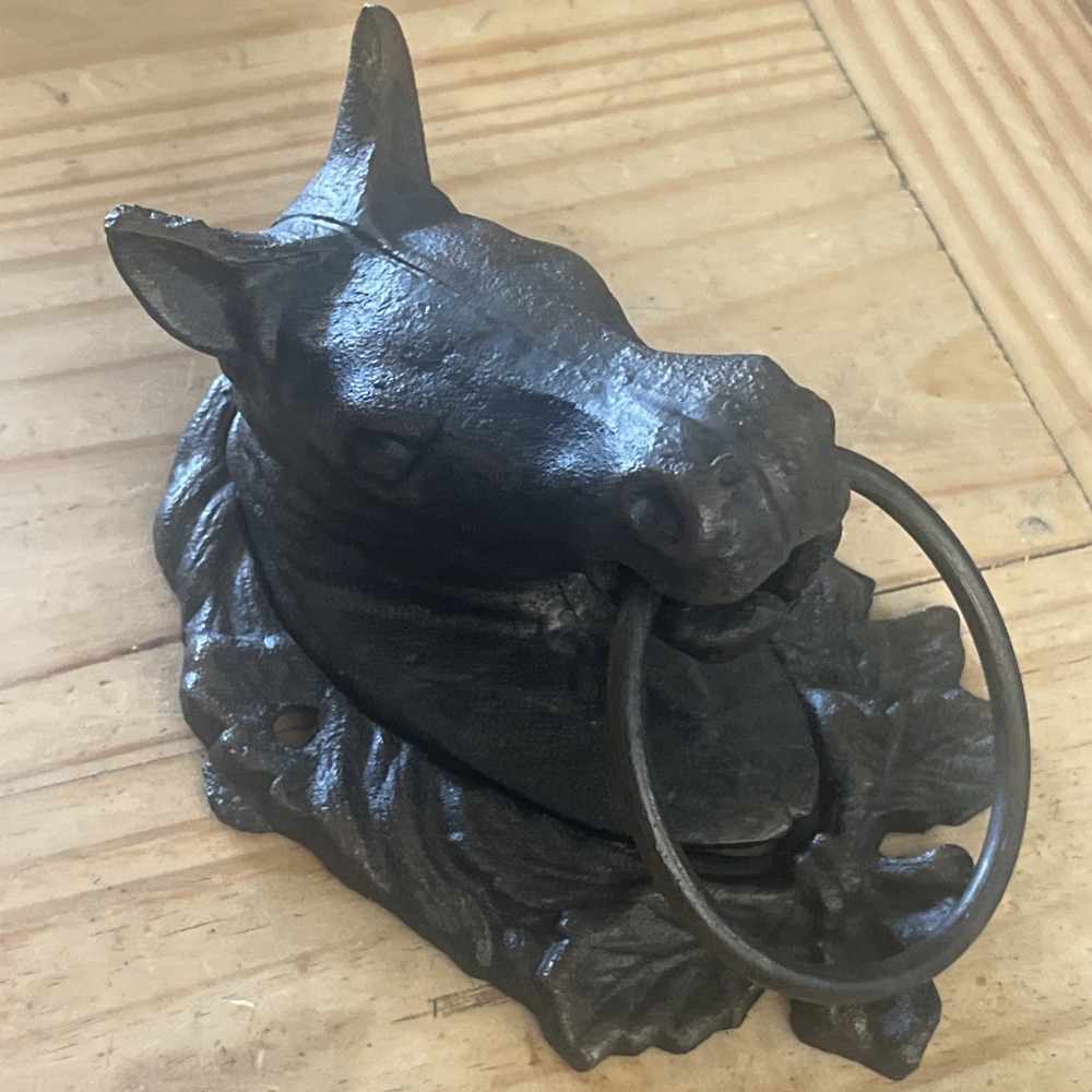 Cast Iron Burnish Black Horse Head Door Knocker/Hitching Post/Towel Holder NWOT - Picture 6 of 10